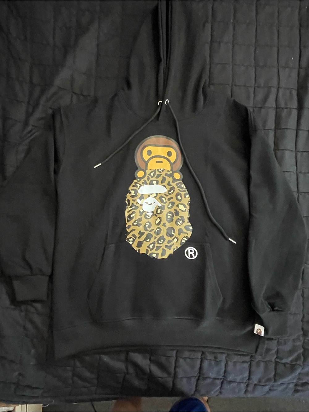Bape Black Hoodie with Leopard Ape Head Graphic